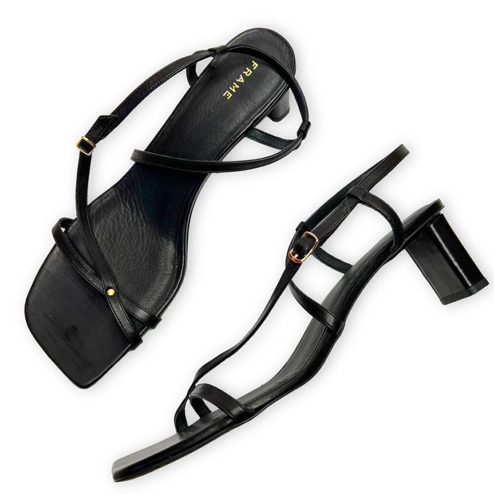 Frame Le Braxton Strappy Leather Black Sandal Square Toe Size EUR 41.5 US 11